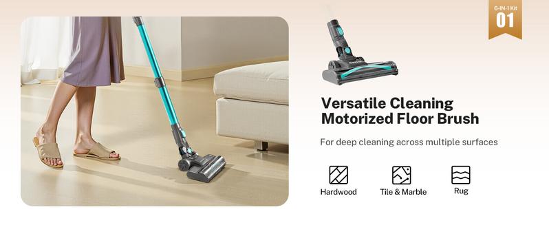 [FebFaves] Devoac Cordless Vacuum Cleaner, 8-in-1 Rechargeable Stick Vacuum, 40mins Runtime, Powerful Suction, Lightweight, Versatile for Hardwood Floors, Car, Carpets, Pet Hair - Home Cleaning Tool