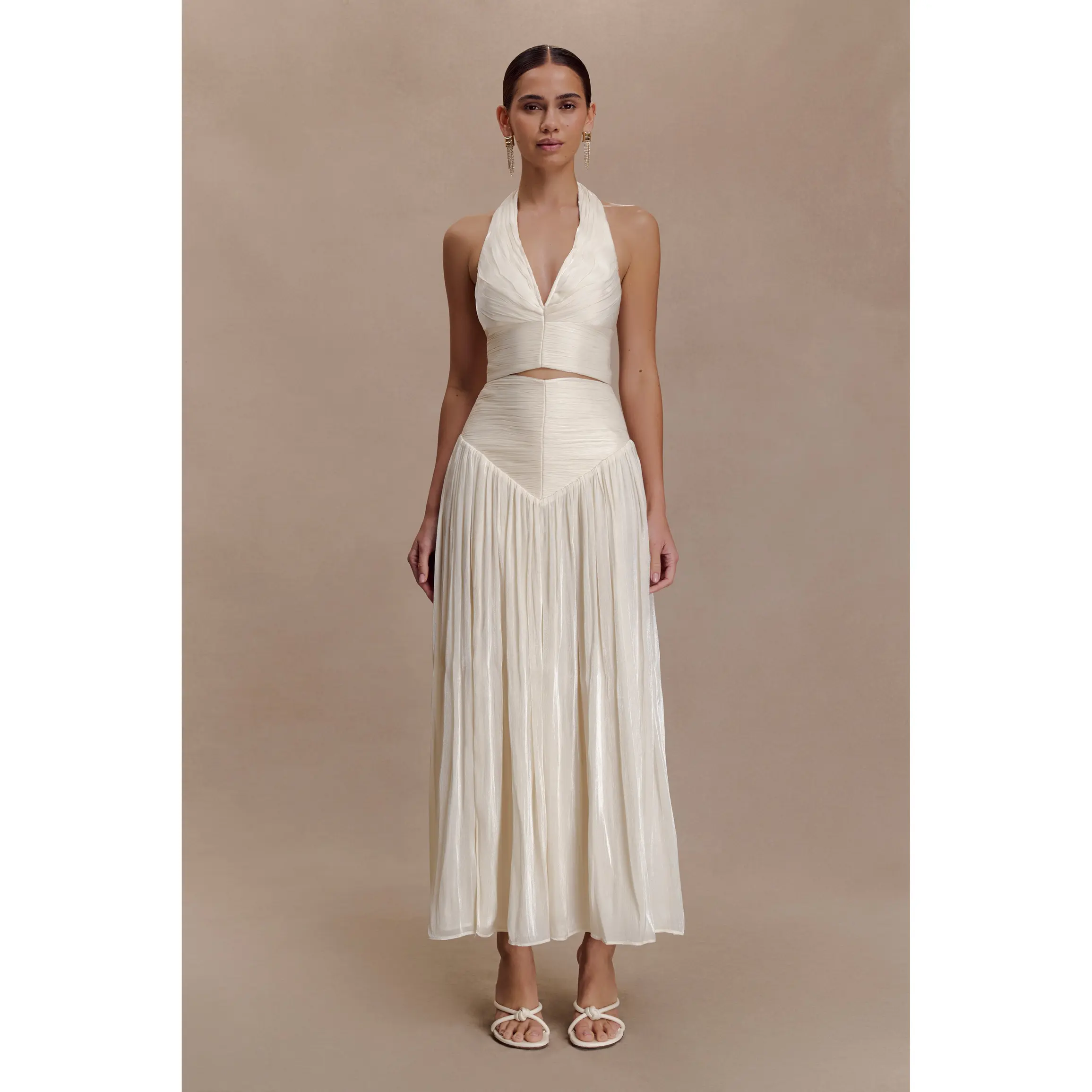 Makena Gathered Midi Skirt - Opal White
