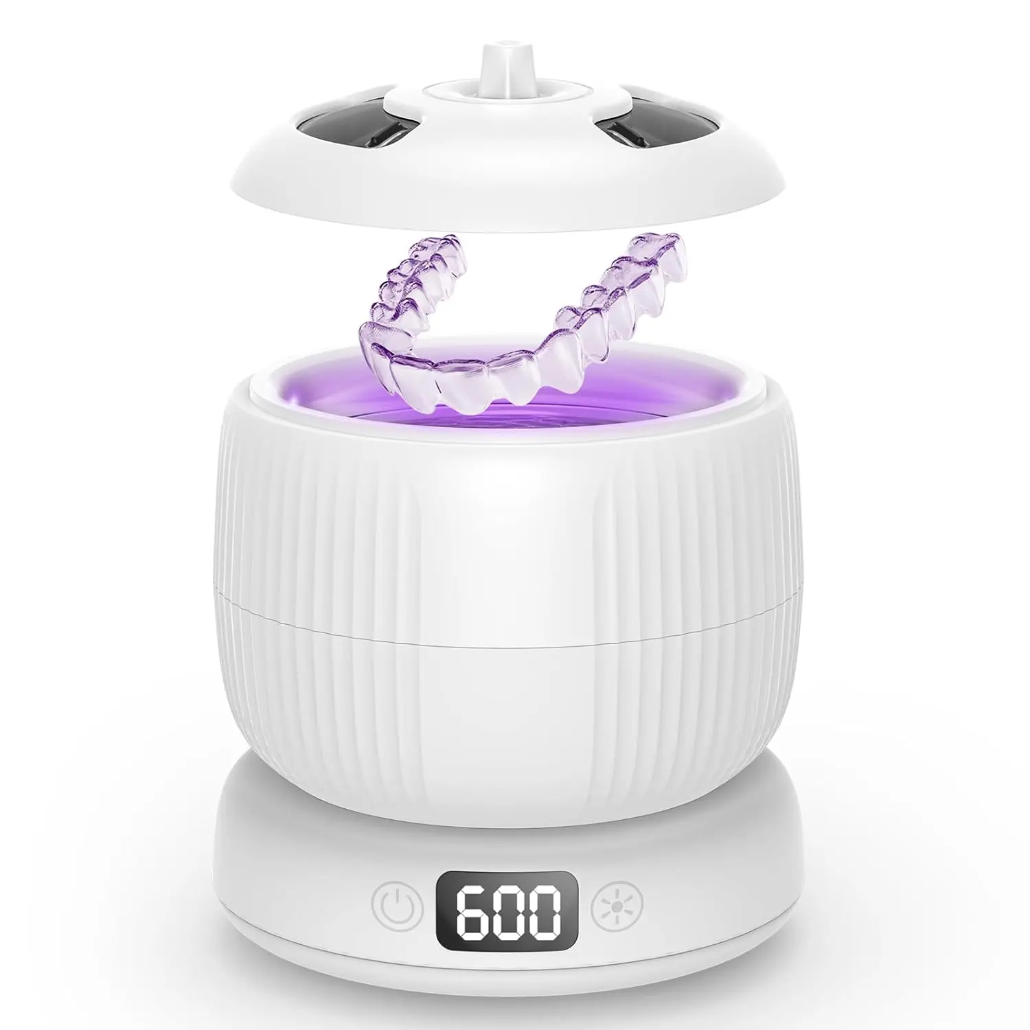 Upgraded 45KHZ Ultrasonic Retainer Cleaner Machine,Separate Retainer Cleaner for Night Guards, Braces, Aligner, Toothbrush, Jewelry, 4 Modes Denture Cleaner & Removable Base and Top Cover(White)