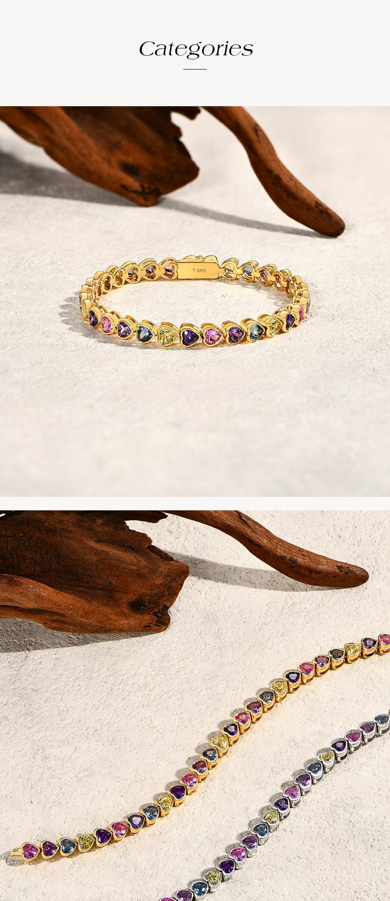 ATTAGEMS Heart-shape Lab-Created Sapphire Colorful Bracelet S925 Sterling Silver Zircon Bracelets For Women Engagement Party Jewelry Gift B050