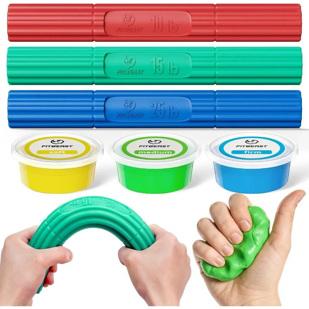 Flex Therapy Bars and Therapy Putty Set, Hand Therapy and Grip Strength Training for Finger, Wrist, Forearm Exercise