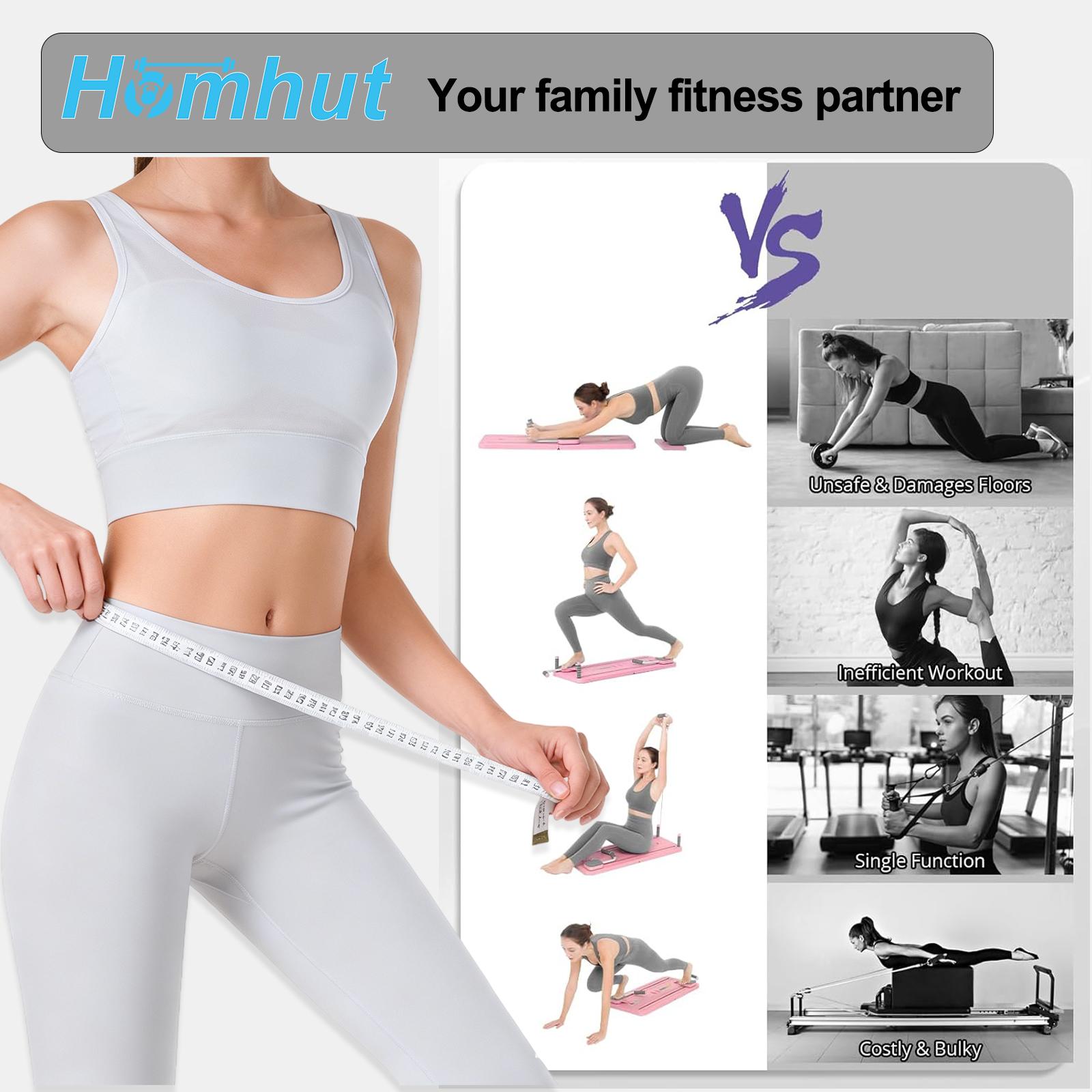 Foldable Pilates Reformer Board, 4 in 1 Multi-Functional Pilates Sliding Board for Full Body Home Fitness Training