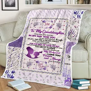 To My Granddaughter Lavender Floral Flannel Throw Blanket - Sentimental Heartfelt Keepsake Gift From Grandma