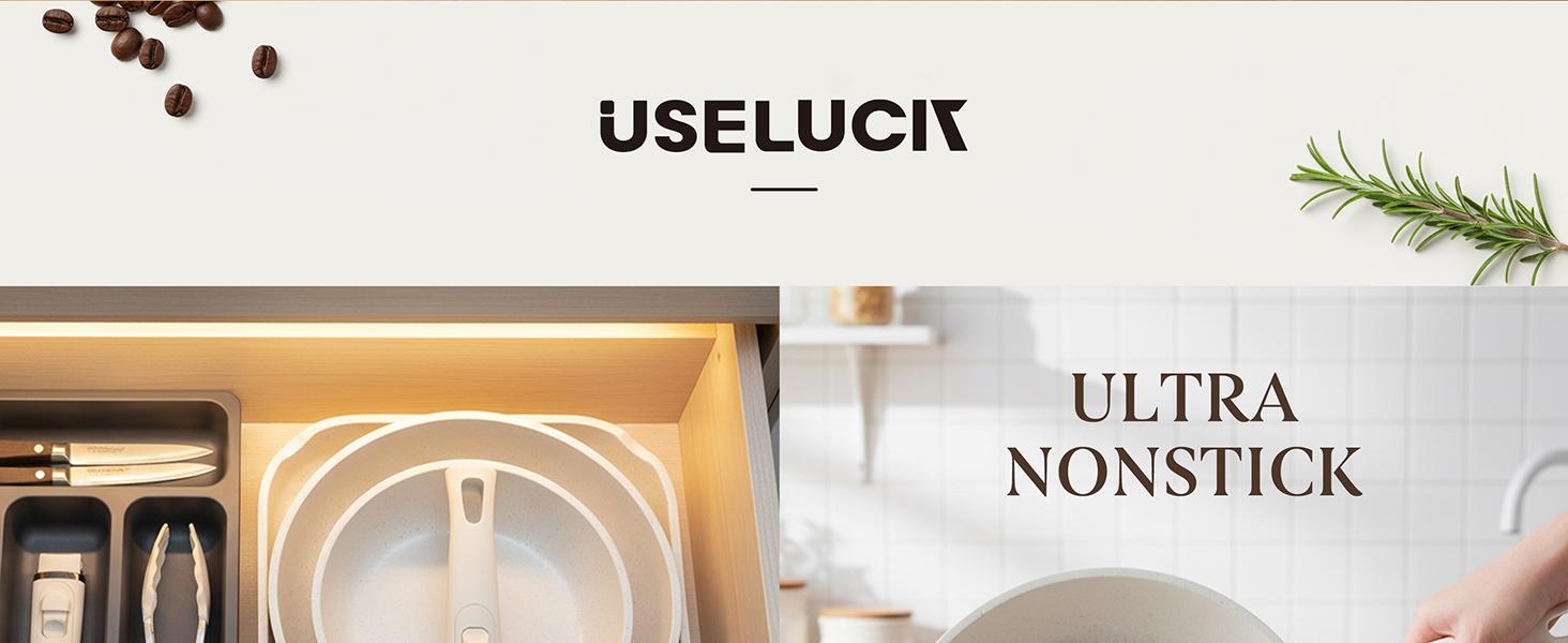 【Top Seller】USELUCK 20 Pcs Detachable Handle Non-Stick Cookware Set with Stackable Pots and Pans, Oven Safe, Healthy RV Set with Frying Induction Lids Kitchenware