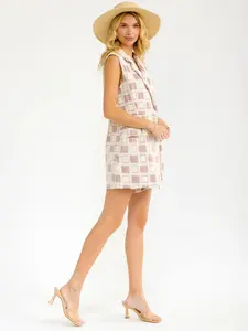 WOMEN'S SLEEVELESS BUTTON CLOSURE COLORBLOCL WRAP CROCHET ROMPER