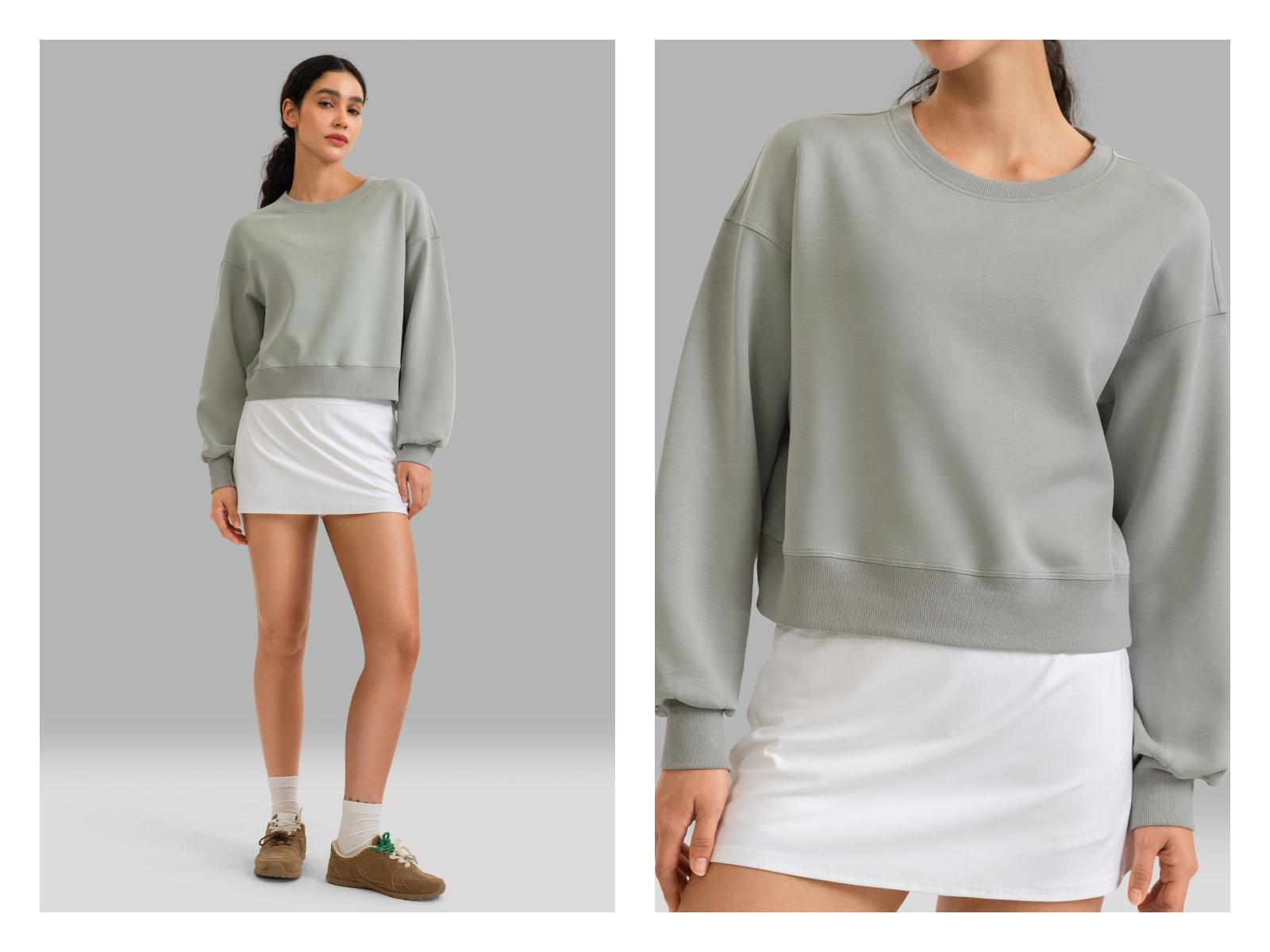 Colorfulkoala Women's Velvra Fleece Sweatshirt Retro Loose Fit Crew Neck Drop Shoulder Pullover Sweatshirt Modal Fleece Thumbhole Cuffs