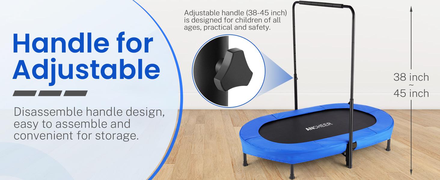 ANCHEER Foldable Trampoline, Mini Rebounder Trampoline with Adjustable Handle,  Indoor/Garden/Workout Cardio, Parent-Child Twins Trampoline Max 220lbs