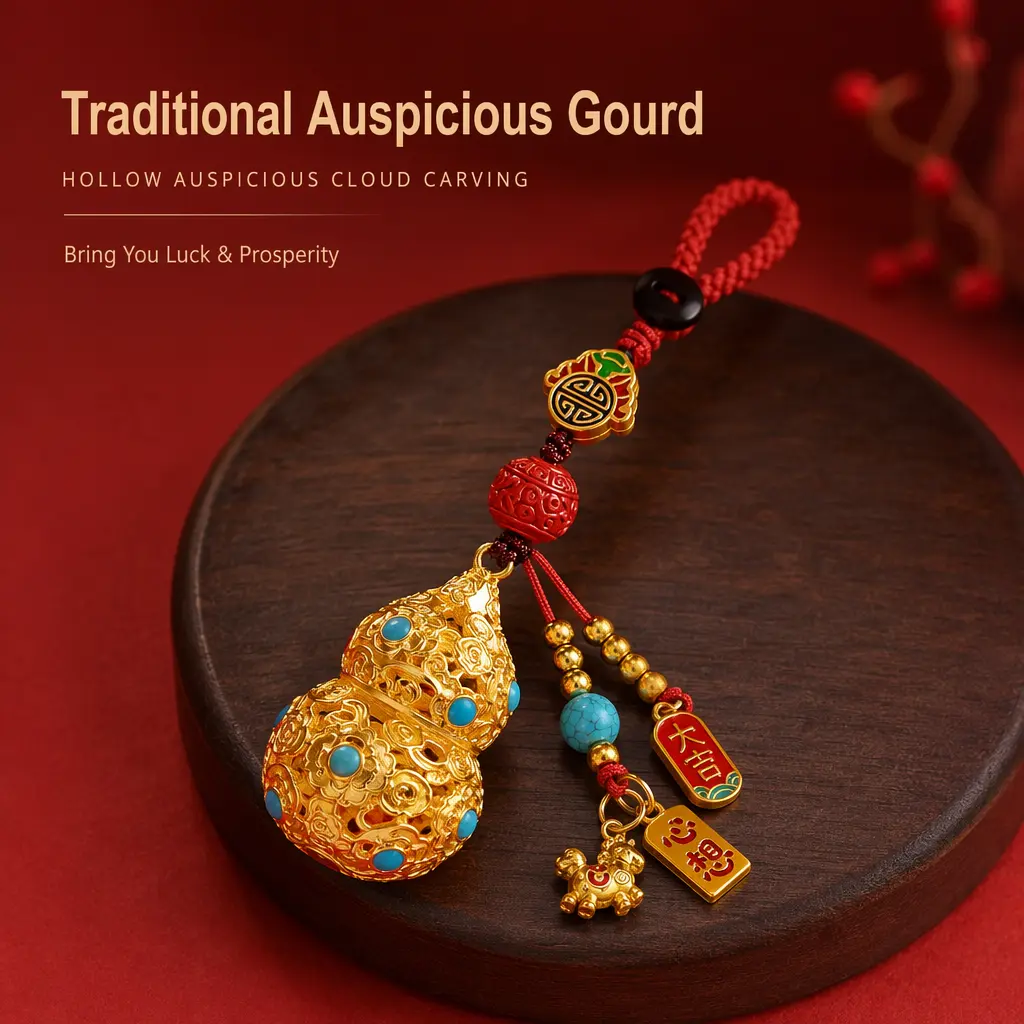 Chinese Style Keychain Metal Chinese Style Peace Hollow Gourd Cinnabar Key Pendant Hanging Ornament Keychain Accessories Hanging Ornament Heart keychain keychains for women keychain for car keys