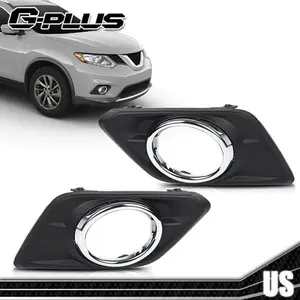 Fit For 2014-16 Nissan Rogue Left & Right Fog Light Lamp Cover Bezels w/ Chrome G-PLUS