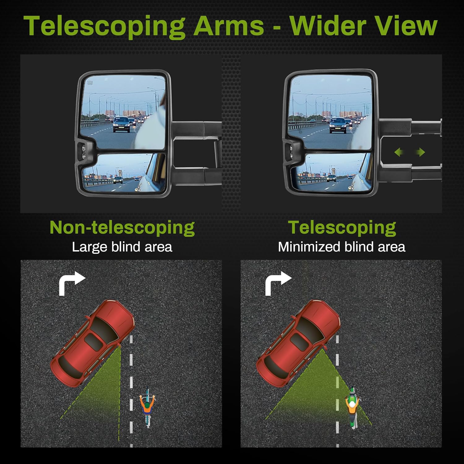 YITAMOTOR Towing Mirror for 2014-2018 Silverado Sierra 1500 2500 HD 3500 HD, Power Heated Switchback LED Turn Signal Light Running Light Manual Telescoping Folding White