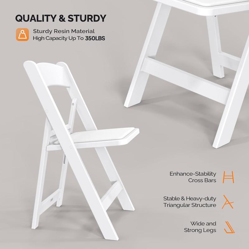 Karlhome 4PCS Resin Folding Chairs with Cushion, Foldable Plastic Chair with Comfortable Padded Seats, Perfect for Event Party Indoor Outdoor, White, 4 PC