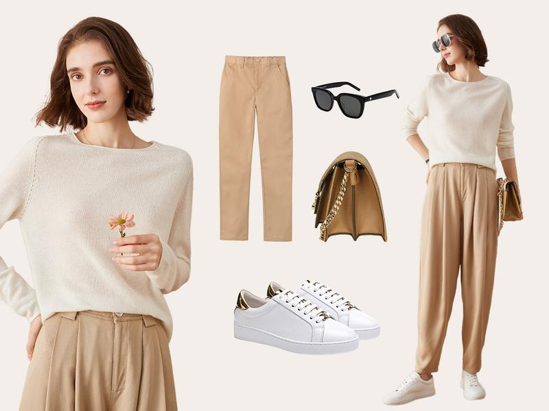 COMOBOCA 100% Cashmere Womenswear Tops, Long Sleeve Regular Fit Knitwear Sweater for Cozy Winter, Lightweight & Figure-Flattering Design, Soft Luxurious Feel