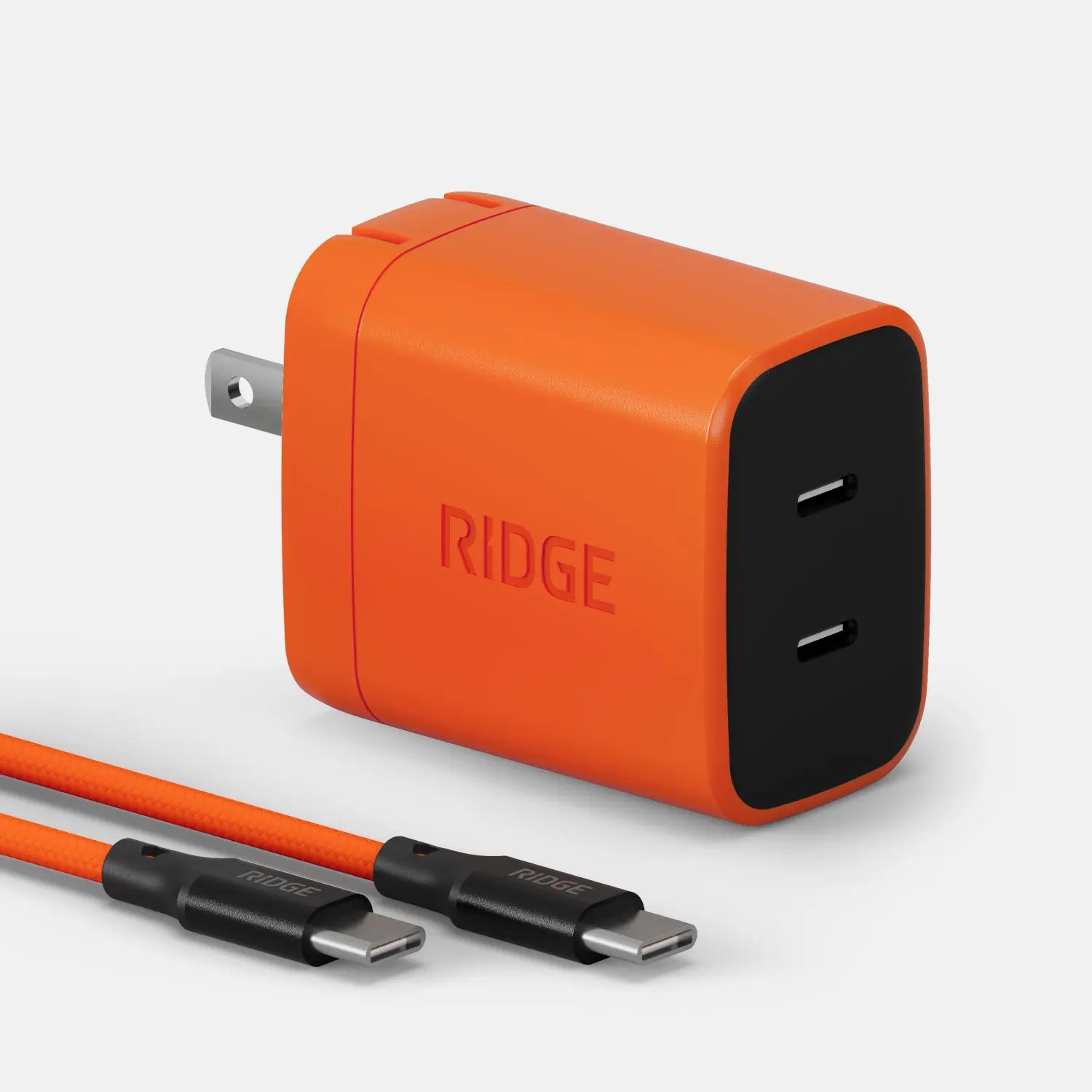 Ridge 45W Wall Charger Set | Dual USB-C Ports | Laptop-Grade Power | 40% Lighter Than Standard Chargers | Braided Cables Included | Fast Charging Kit