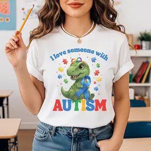 Autism Awareness Dino Tee, Autism Support Shirt for Family, I Love Someone With Autism Shirt, SPED Teacher Neurodiversity Shirt