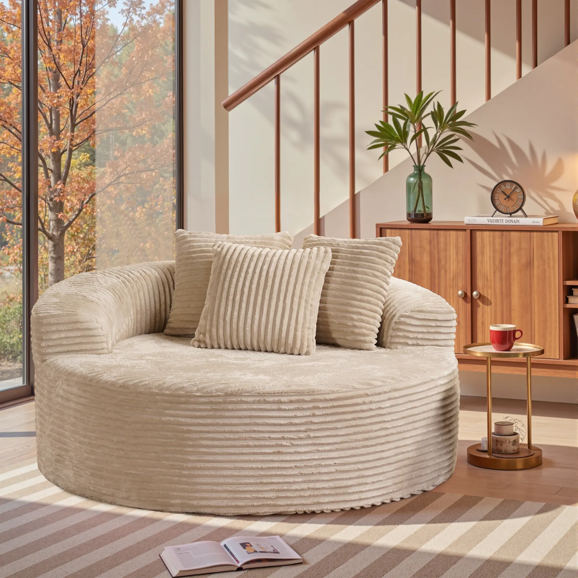 Round Sofa - Beige Plush