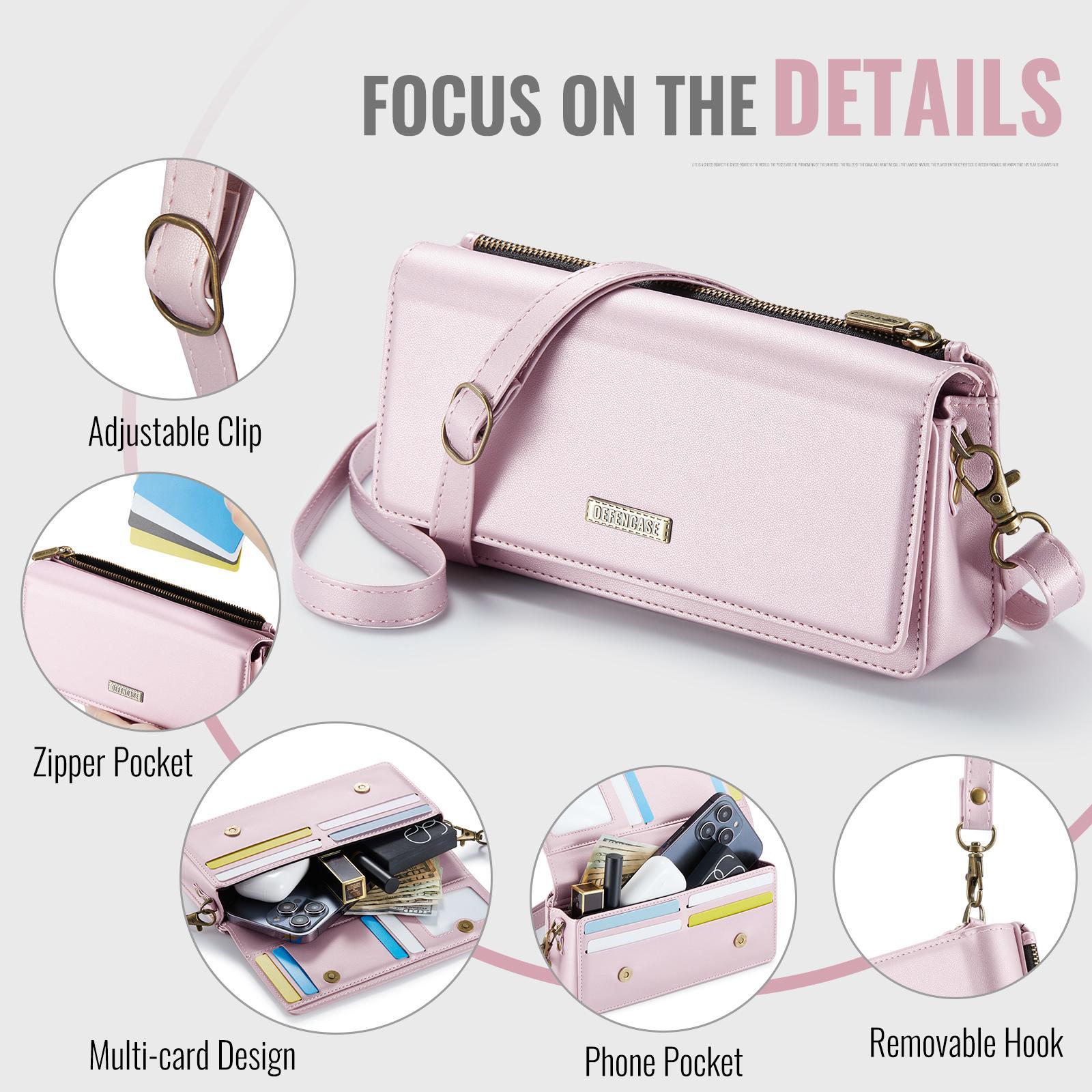 Crossbody Phone Wallet Women RFID Blocking Multi Card Slots with Detachable Wristlet Shoulder Strap Zipper Pocket