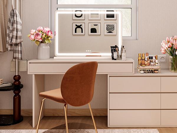 【Valentine's Day Gifts】Vanity Mirror with Lights, LED Makeup Mirror with Dimmable 3 Color Modes, Touch Screen Control Vanity Based Mirror Desk Mirror Square White