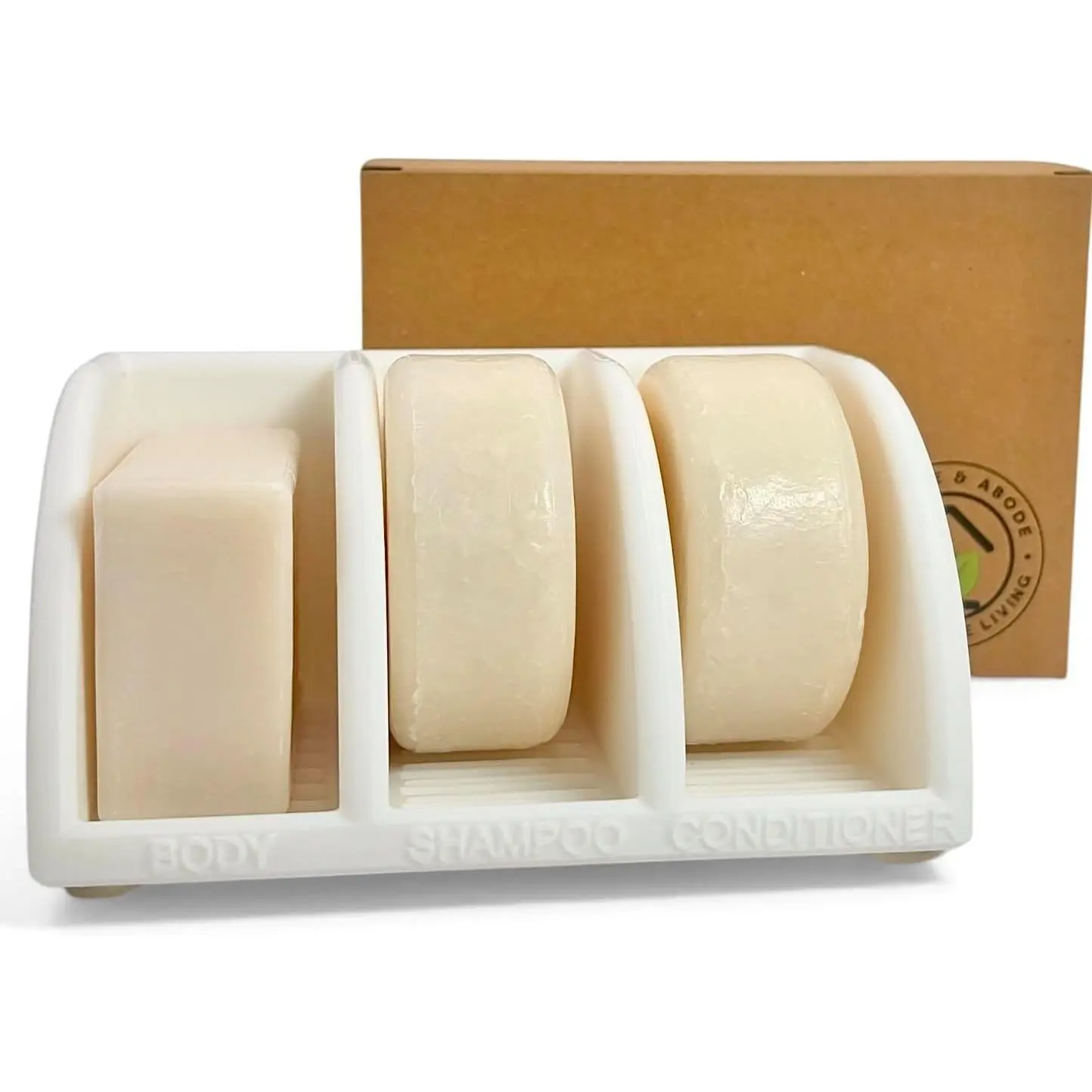 Shampoo Bar Holder for Shower, 3-Slot Soap & Conditioner Organizer with Drainage - Keeps Bars Dry & Lasts Longer - Modern Bathroom Organizer (Jade White)