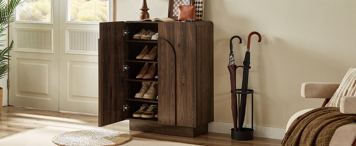 【SPOTLIGHT DAY】ONBRILL Wooden Shoe Storage Cabinet with Doors Large 6 Tier Organizer for Entryway Hallway Living Room Foyer Adjustable Shelves