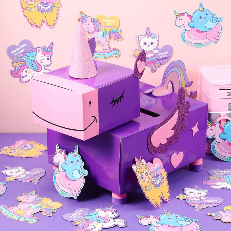 Valentine's Day Gift DIY Valentines Mailbox Valentine Cards Animal Fun Craft Treat Box with 33 Greeting Cards,Valentines Mini Envelope Box for Students Teacher,School Party Gift,Galentine's Day Birthday Holiday Wedding Party Favor, Classroom Gift Exchange