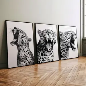 Leopard Wall Art Set of 3, Black and White Art, Luxury Fashion Poster Unframed , Minimalist Wall Art, Modern Decor, Aesthetic Wall Art  Art 317