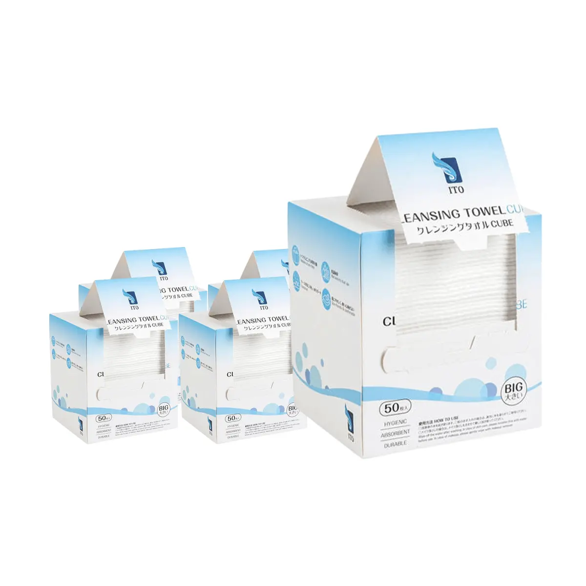 ITO Japan Daily Gentle Facial Cleansing Towels - 5-Pack (250 Count), Thick Cotton Soft Wipes, Dry & Wet Use, Sensitive Skin Friendly, 0% Fluorescent Agents, 225x250mm