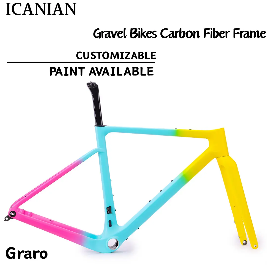 Graro Carbon Fiber Gravel Bike Frame Custom Paint, T47 Bottom Bracket, Custom Carbon Fiber Frame Designed Specifically for Gravel Bikes and City Bikes