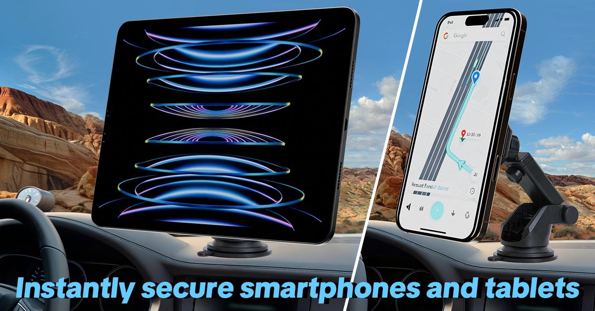 【HiEHA】Magnetic Suction Cup Car Mount, Stable CarPlay Holder for 7-Inch Monitors & Phones, Flexible Adjustable Dashboard/Windshield Mount with Strong Magnet, Easy Installation & Universal Compatibility