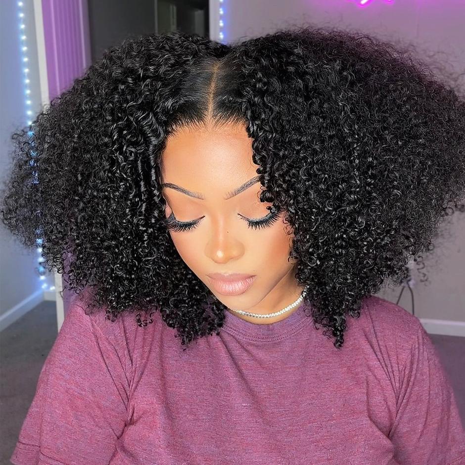 FORGIRL FOREVER Wear And Go Glueless Wig Drawstring Wear Go Half Wig 7x5 Pre Cut Bleached Knots Afro Kinky Curly Wig Lace Front Human Hair Wigs
