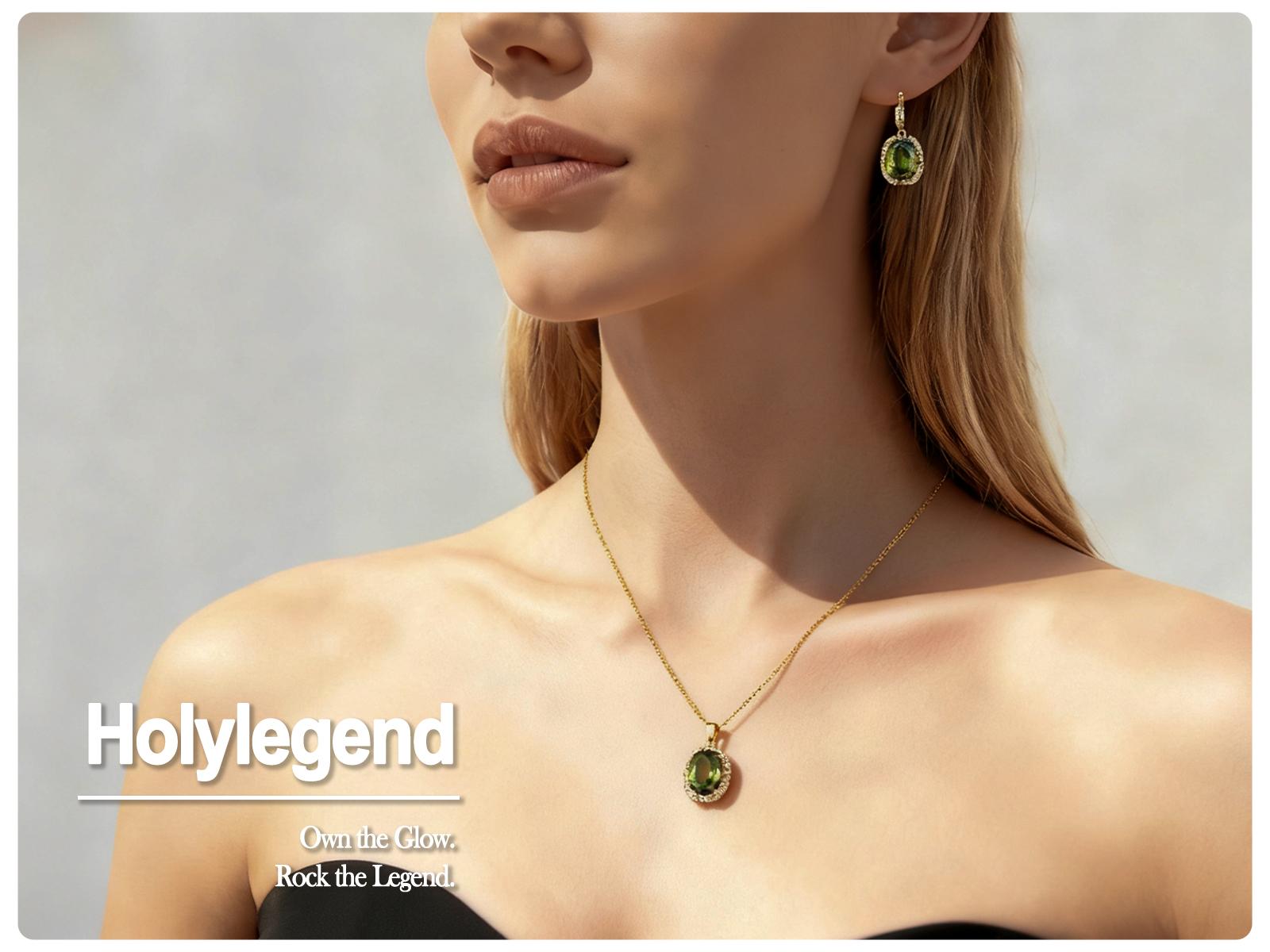 Holylegend Olive Green Zirconia Marlu Jewelry , 18K Gold Plated Necklace , Sterling Silver Chain Jewelry Gifts ，Necklaces for Women-Official Elegant Premium