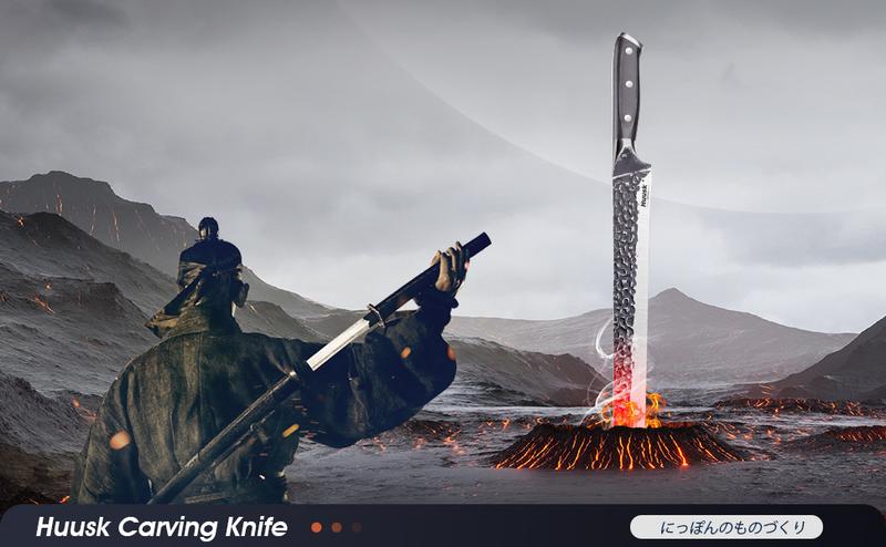 【February Faves】Huusk Japan 12 Inch Hand Forged Slicing Knife for Meats, Ribs, Roasts - Brisket Carving Knife for BBQ and Christmas Gifts – Perfect Father's Day  Gift!