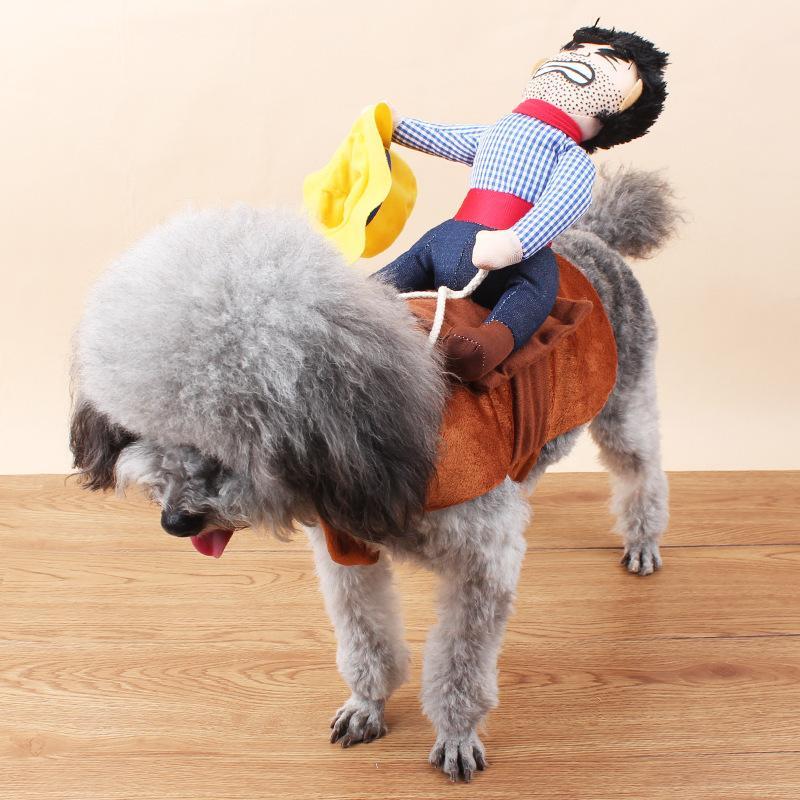 Funny Cowboy Rider Dog Costume Halloween Pet Outfit with Doll Saddle Adjustable Strap Cosplay Apparel for Small Medium Large Dogs Party Dress Up