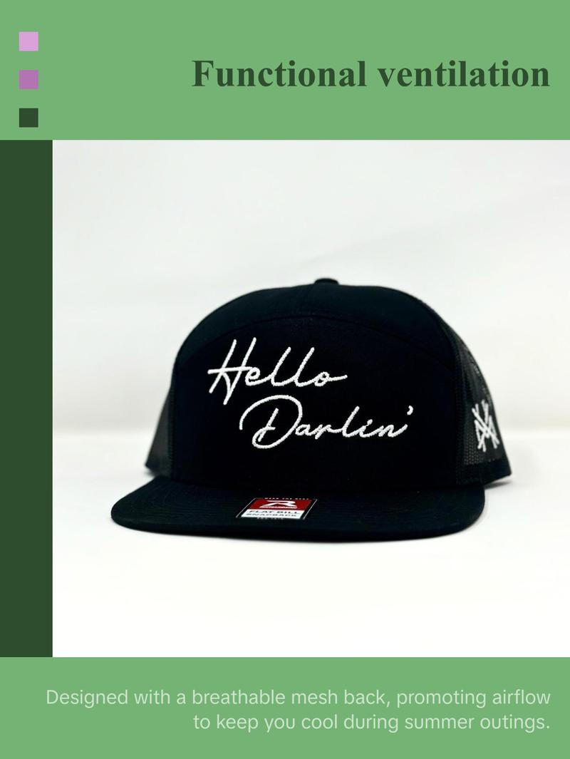 Hello Darlin' MadHatter's Embroidered Snapback Adjustable (Fits Up To A Size 8 Head) Premium Trucker Hat