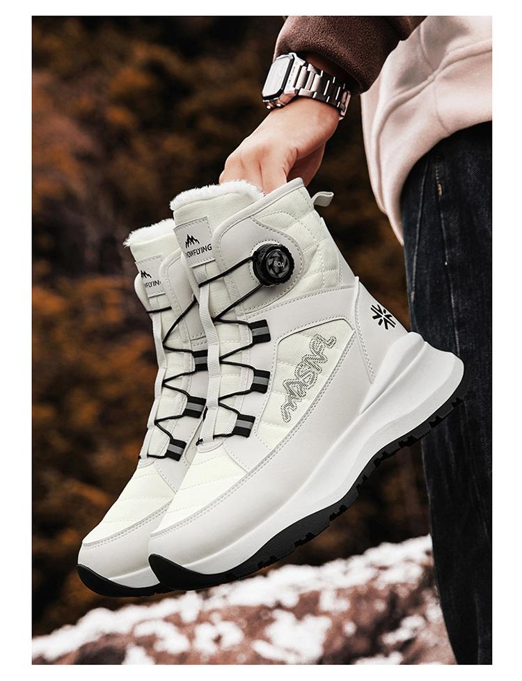 Men's Letter Print Contrast Faux Fur Snow Boots, CasualWaterproof Non-slip Ankle Boots for Outdoor Sports,Warm Shoes for Men