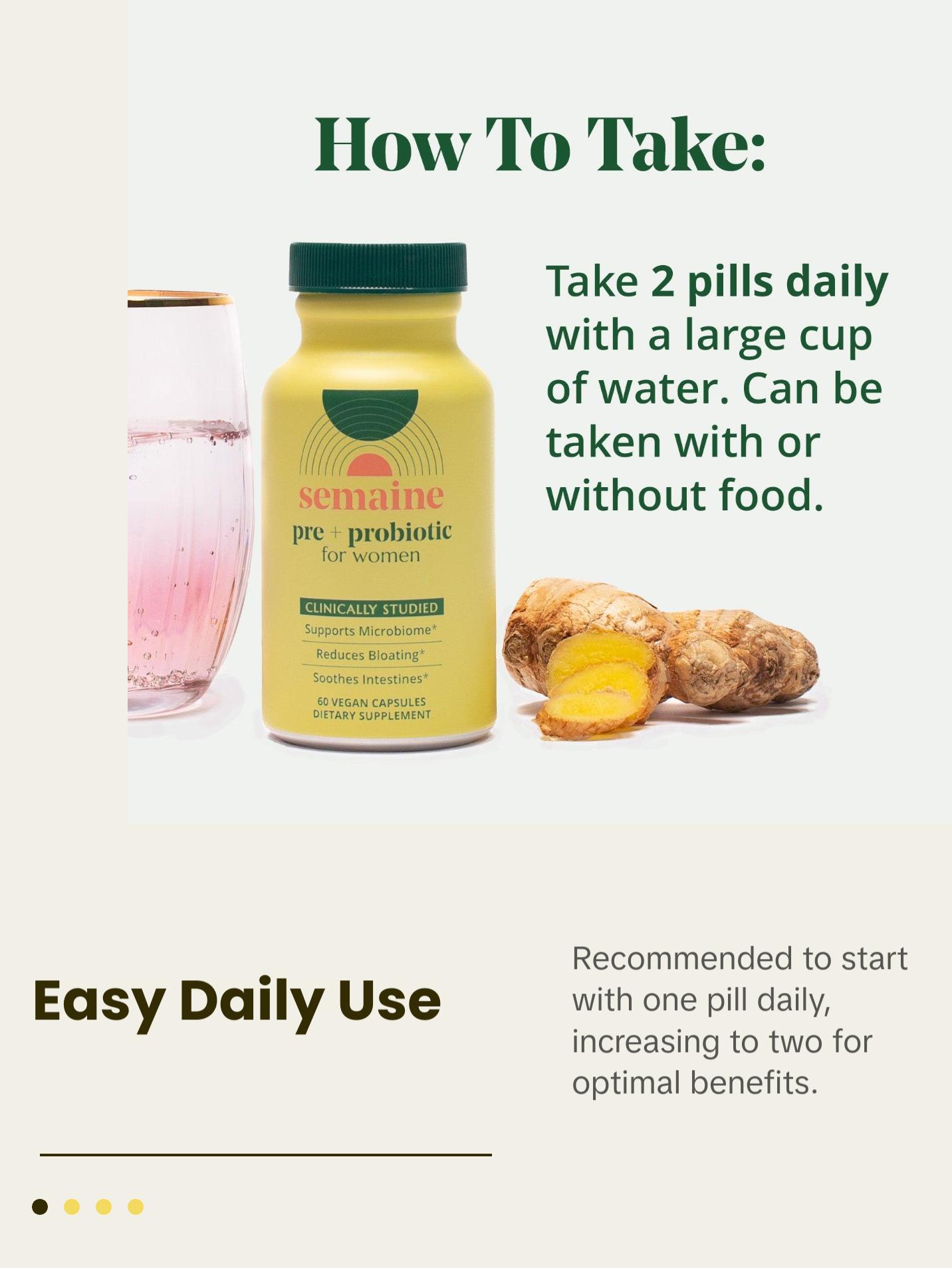 Semaine Super Powered Prebiotic + Probiotic for Women, Effective 3-in-1 Multi-Action Formula to Nourish Gut Health, Soothe IBS, Support Bloat Relief & Immunity Boost, Clinically-Studied (60 ct)