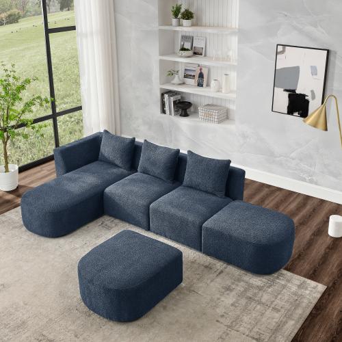 U Shape Sectional Sofa including Two Single Seats and Two Chaises, Modular Sofa, DIY Combination, Loop Yarn Fabric, Navy