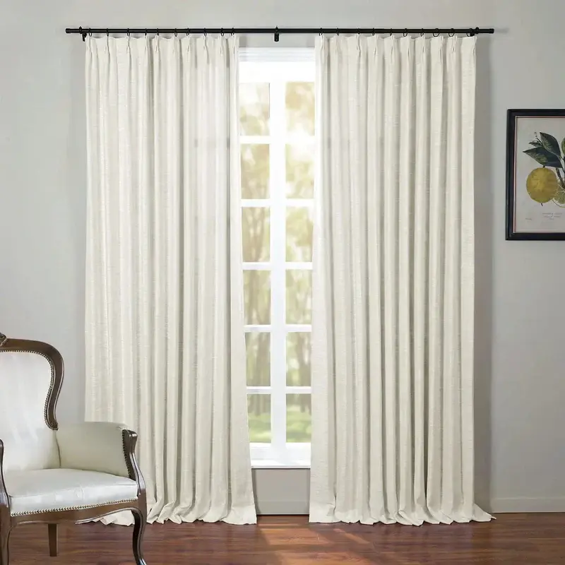 TWOPAGES Kyla Faux Linen Pinch Pleated Finished Curtain - 1 Panel Linen Blend Textured Soft Lined Light Filtering Window Drapes, 90% Polyester for Bedroom, Living Room