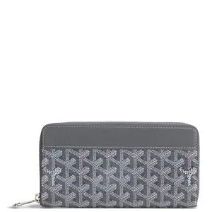 Pre-owned Goyard Coated Canvas Small Leather Goods Goyardine Matignon Wallet Gray