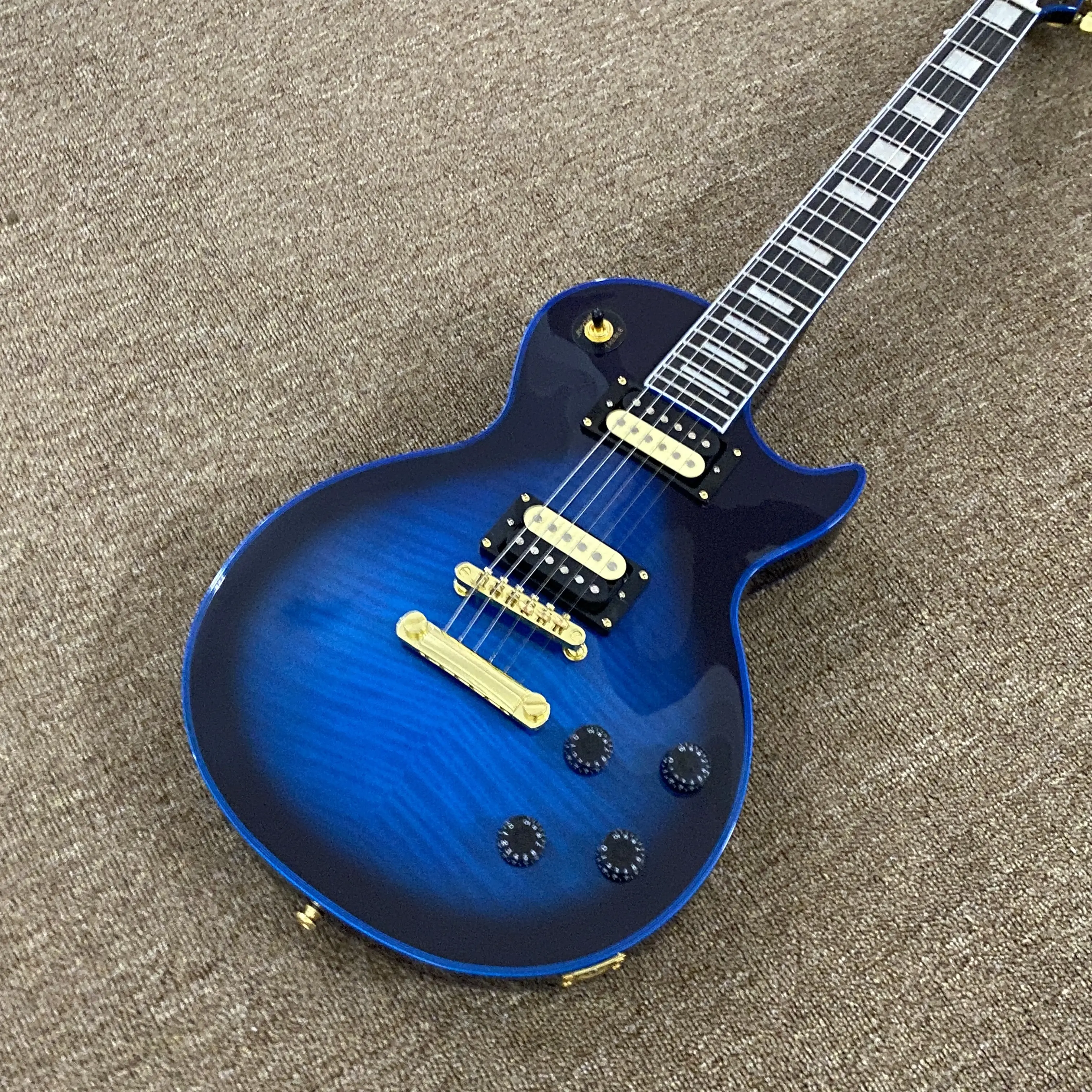 Les Paul Style 6‑String Guitar, Blue Burst Flame Maple Top, Gold Hardware Dual Humbucker Pickups for Rock Beginner & Professional Players