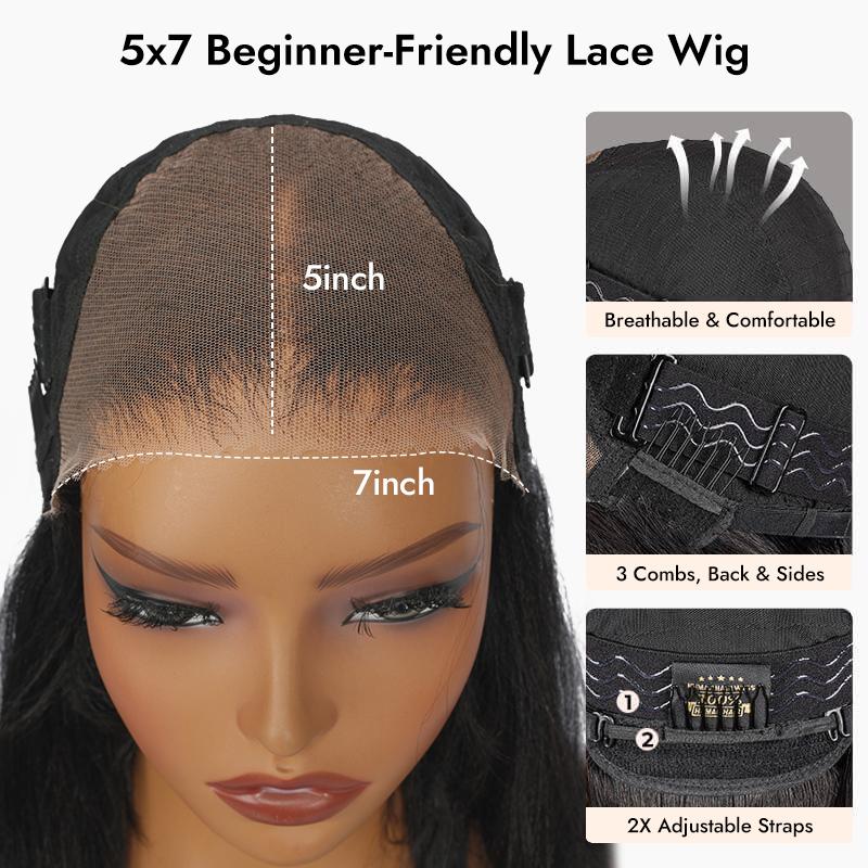 [Spring Essential] Wiggins Hair 220% Density Glueless Layered Cut Yaki Straight Bob Wig 7*5 Lace Closure Wigs Human Hair Ready To Go And 13*4 Lace Front Wig Pre Cut Lace Pre Plucked Beginner Friendly #SpringStatements #WeeklyDeals