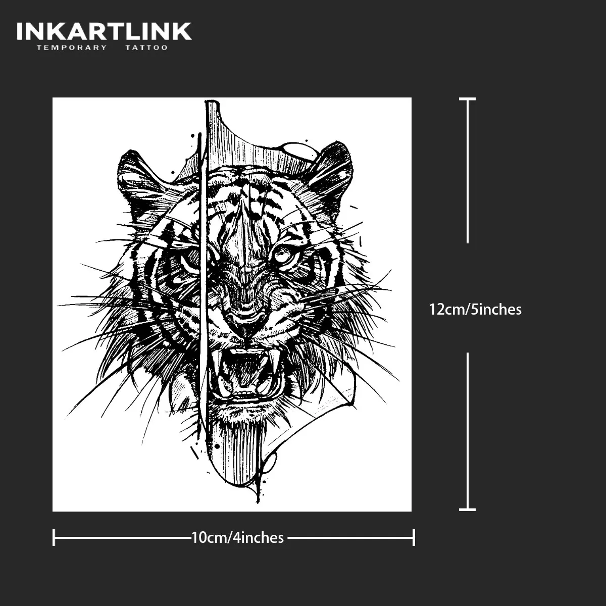 INKARTLINK Tattoo Tech, Tiger Series,2 Sheets Large SemiPermanent Tattoo, Adult Art Design Temporary Tattoos,Lasts 1-2 Weeks, Waterproof, Realistic Look, No Adhesive,No Reflection (Tiger Design)