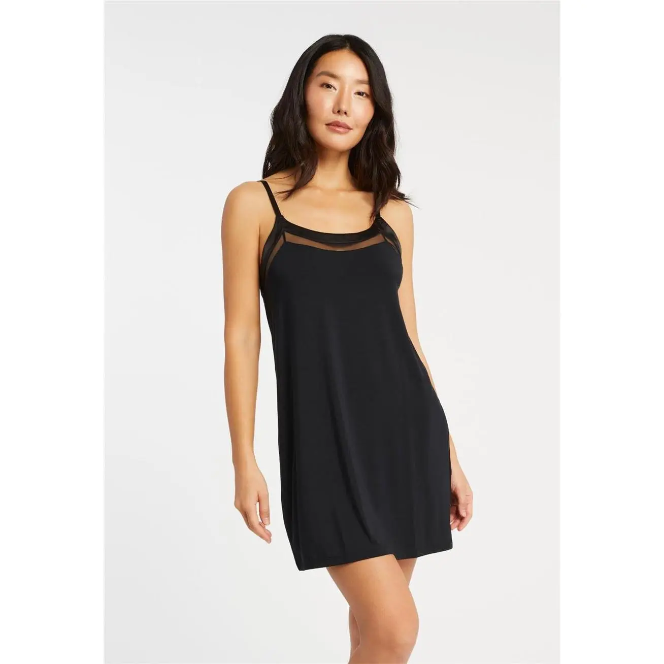 Women's Fleur't Tuxedo Slip Chemise - Soft Fabric, Adjustable Nightwear, Mesh Details (Loungewear, Homewear), Sleeveless, Modal