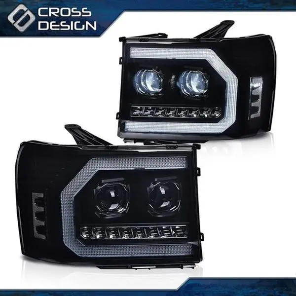 CROSSDESIGN Smoked Lens Black Housing LED Headlight Assembly, Car LED Lights, Truck Headlights Fit For 07-14 GMC Sierra 1500, 2500HD, 3500HD, Led Lights For Car