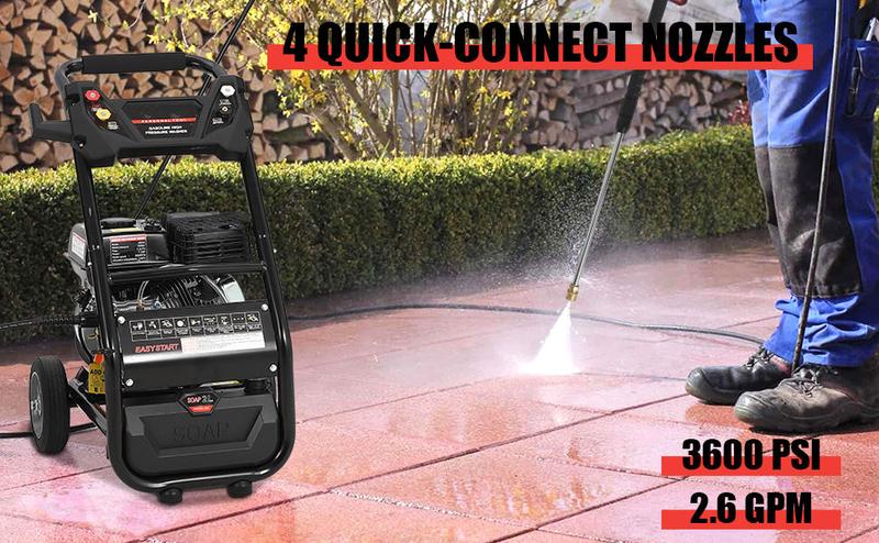 【GARVEE】3600 Psi Gas Pressure Washer, Pressure Washer 2.6 Max Gpm, High Pressure Washer with 4 Quick Connect Nozzles, for Cars/Fences/Driveways/Homes/Patios/Furniture