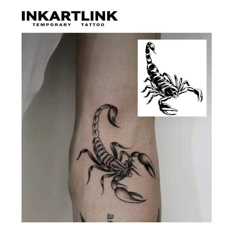 INKARTLINK Tattoo Tech,Scorpion Series, 2 Sheets Medium Semi Permanent Tattoo, Adult Art Design Temporary Tattoos, Lasts 1-2 Weeks, Waterproof, Realistic Look, No Adhesive, No Reflection,For Man Women Arm Leg Hand Back Body (Scorpion Design)