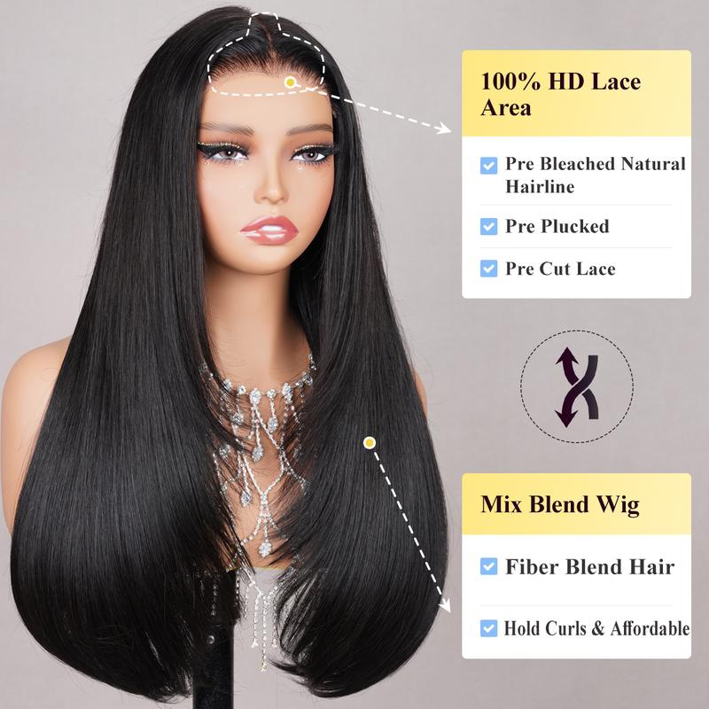 【Blend】TESLAL Wear It Go Glueless Wig Pre Cut HD Lace 6X6X1 Lace Wig 180% Density Straight Hair Pre-Plucked Wig Adjustable Straps Soft And Affordable