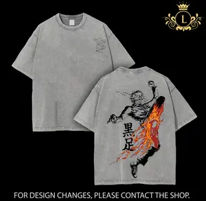 Sanji Black Leg Vintage Washed Oversized T-Shirt - Hoodie Wash – 1 Piece Diable Jambe Fire Kick Anime Graphic Tee, Sanji Flame Combat Manga Art Shirt, Soft Cotton Streetwear Casual Apparel, Unisex Top, Gift for 1 Piece Fans