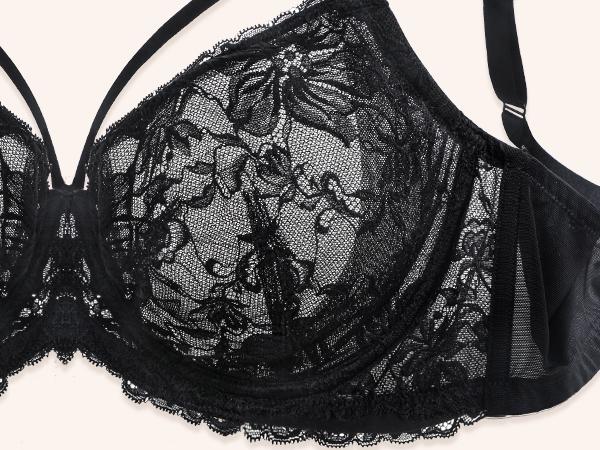 HSIA Pretty In Petals Plus Size Elegant Sheer Mesh Lace Unlined Full Coverage Strappy Underwire Non-Padded Bra with Minimizer Support  Wide Adjustable Straps for Women's Everyday Lingerie