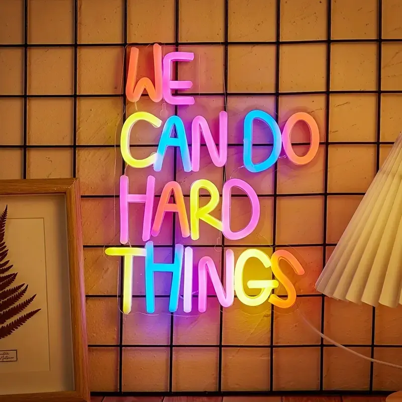 "We Can Do Hard Things" Letter Decorative Neon Sign, Decoration Lamp, Indoor Decorative Light, USB-Powered Wall Hanging Atmosphere Lighting Lamp for Bedroom, Classroom, Office & Garage, Ideal Gift for Students and Teachers