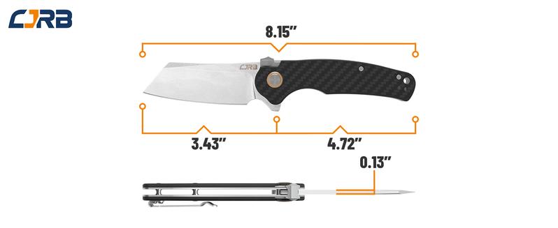 CJRB Crag Recoil-lock Tactical Tool Knife,Cleaver Pocket Folding Knife with Stonewash AR-RPM9 Steel Blade and Carbon Fiber Handle for Men Outdoor, Camping and FathersDayGift Survival Equipment Set Survival Gear